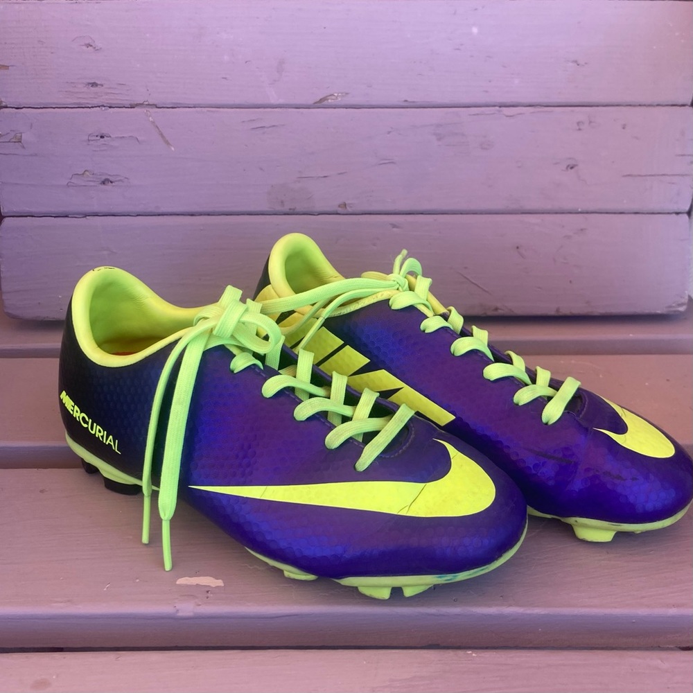 Purple + Yellow nike cleats size 1